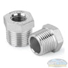 1/2 inch NPT male x 3/8 inch NPT female 304 stainless steel reducer hex bushing pipe fitting for plumbing and industrial use. - Soft Wash Depot