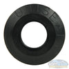 Close-up view of a 1/2-inch black Uniseal® pipe-to-tank seal, showing the flexible rubber grommet opening for connecting PVC pipe to a tank wall.