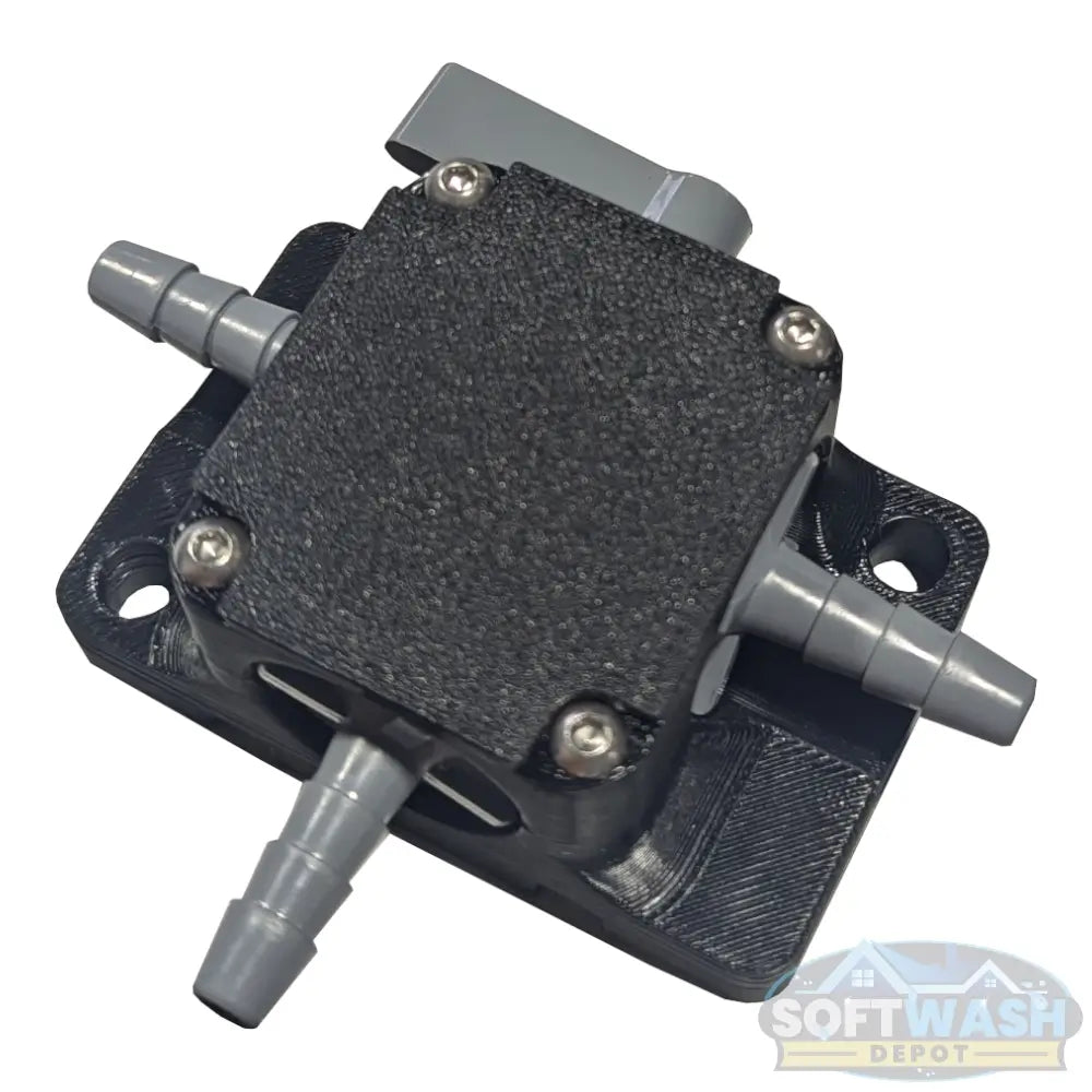 1/4" Hose Barb Series 326 3-Way PVC Ball Valve with FKM seals and mounting bracket for soft wash, agricultural, and chemical transfer systems. - Soft Wash Depot