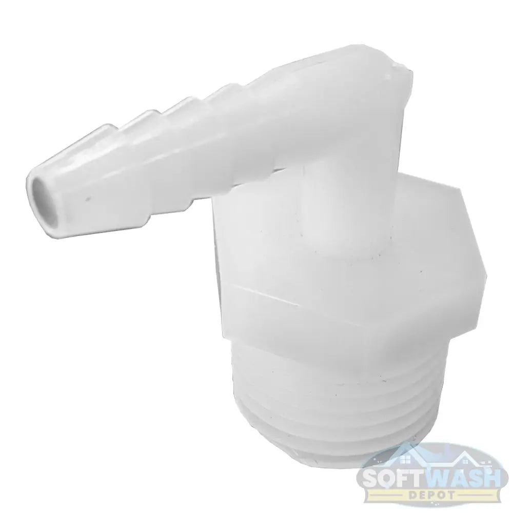 1/4 inch hose barb x 1/2 inch MNPT natural nylon 90 degree elbow fitting for fluid transfer. - Soft Wash Depot