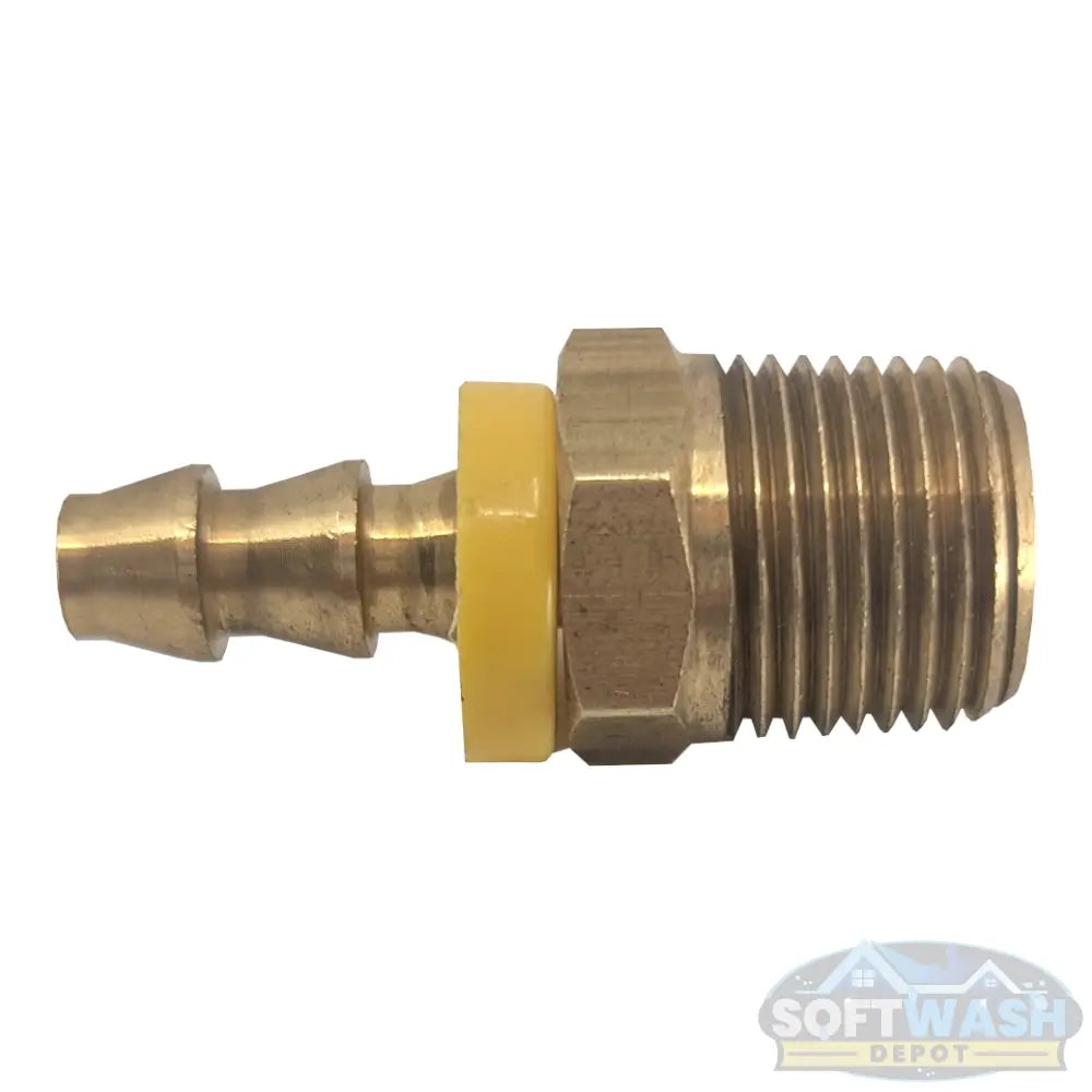 1/4-inch push lock x 3/8-inch MNPT brass fitting with yellow collar for soft wash and pressure washing systems. - Soft Wash Depot