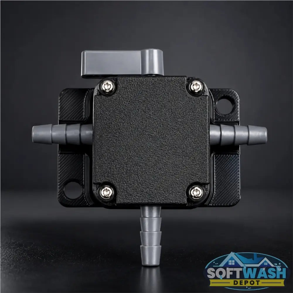 1/4" Hose Barb Series 326 3-Way PVC Ball Valve with FKM seals and mounting bracket for soft wash, agricultural, and chemical transfer systems. - Soft Wash Depot