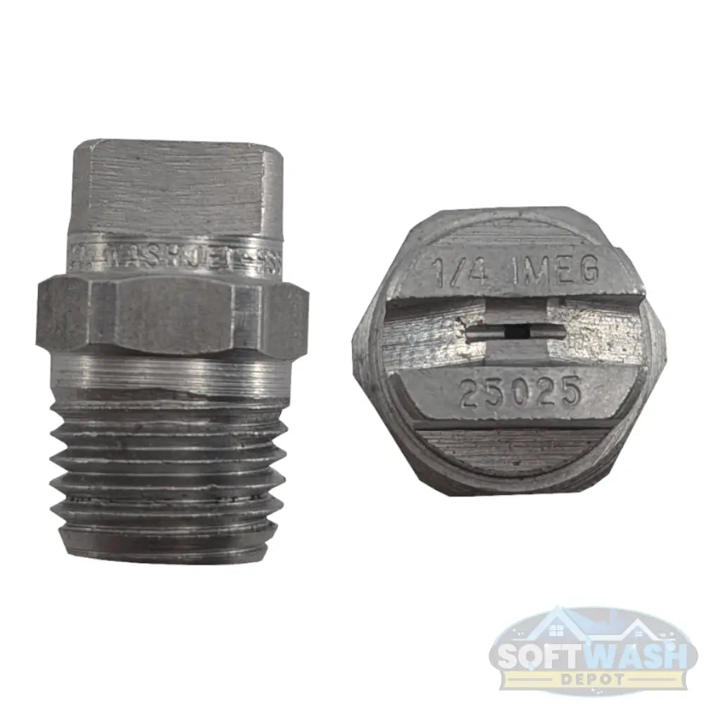1/4 inch stainless steel MEG surface cleaner spray tip, 2502 nozzle size, designed for high-pressure cleaning and consistent spray pattern on driveways and flat surfaces. - Soft Wash Depot
