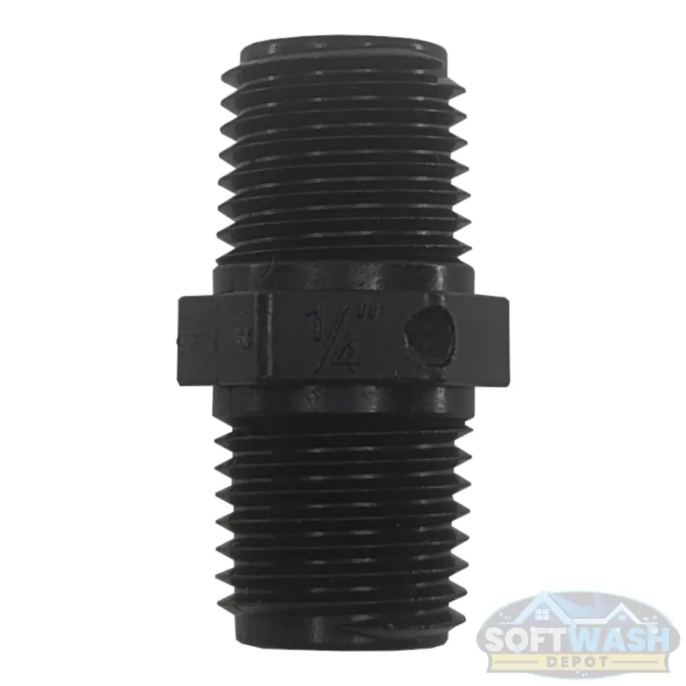 Banjo 1/4-inch (NIP025-SH) poly close nipple, Schedule 80 heavy-duty threaded connector for chemical and soft wash systems. - Soft Wash Depot