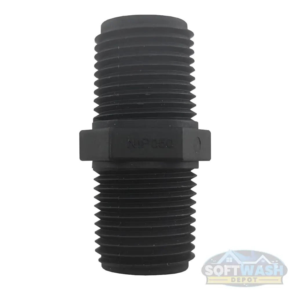 Banjo 1/2-inch (NIP050-SH) poly close nipple, Schedule 80 heavy-duty threaded connector for chemical and soft wash systems. - Soft Wash Depot