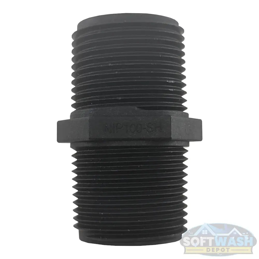 Banjo 1-inch (NIP100-SH) poly close nipple, Schedule 80 heavy-duty threaded connector for chemical and soft wash systems. - Soft Wash Depot