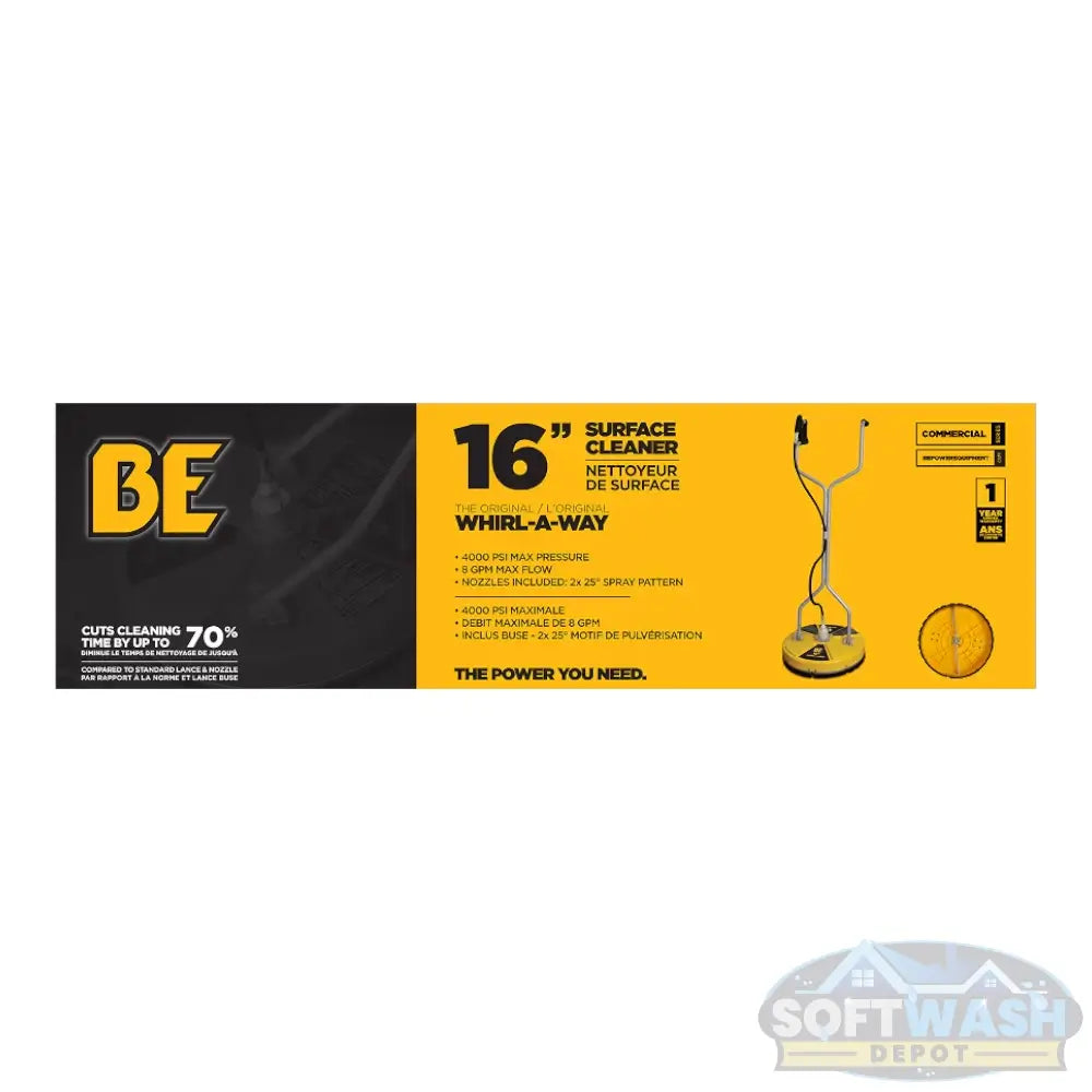 16-inch Whirl-A-Way commercial pressure washer surface cleaner designed for fast, streak-free cleaning of driveways, patios, sidewalks, and concrete surfaces. - Soft Wash Depot