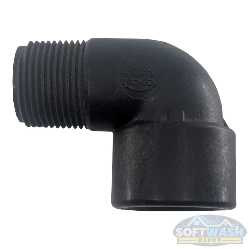 Banjo 1-inch Schedule 80 polypropylene 90-degree street elbow fitting for chemical, soft wash, and pressure washing systems. - Soft Wash Depot