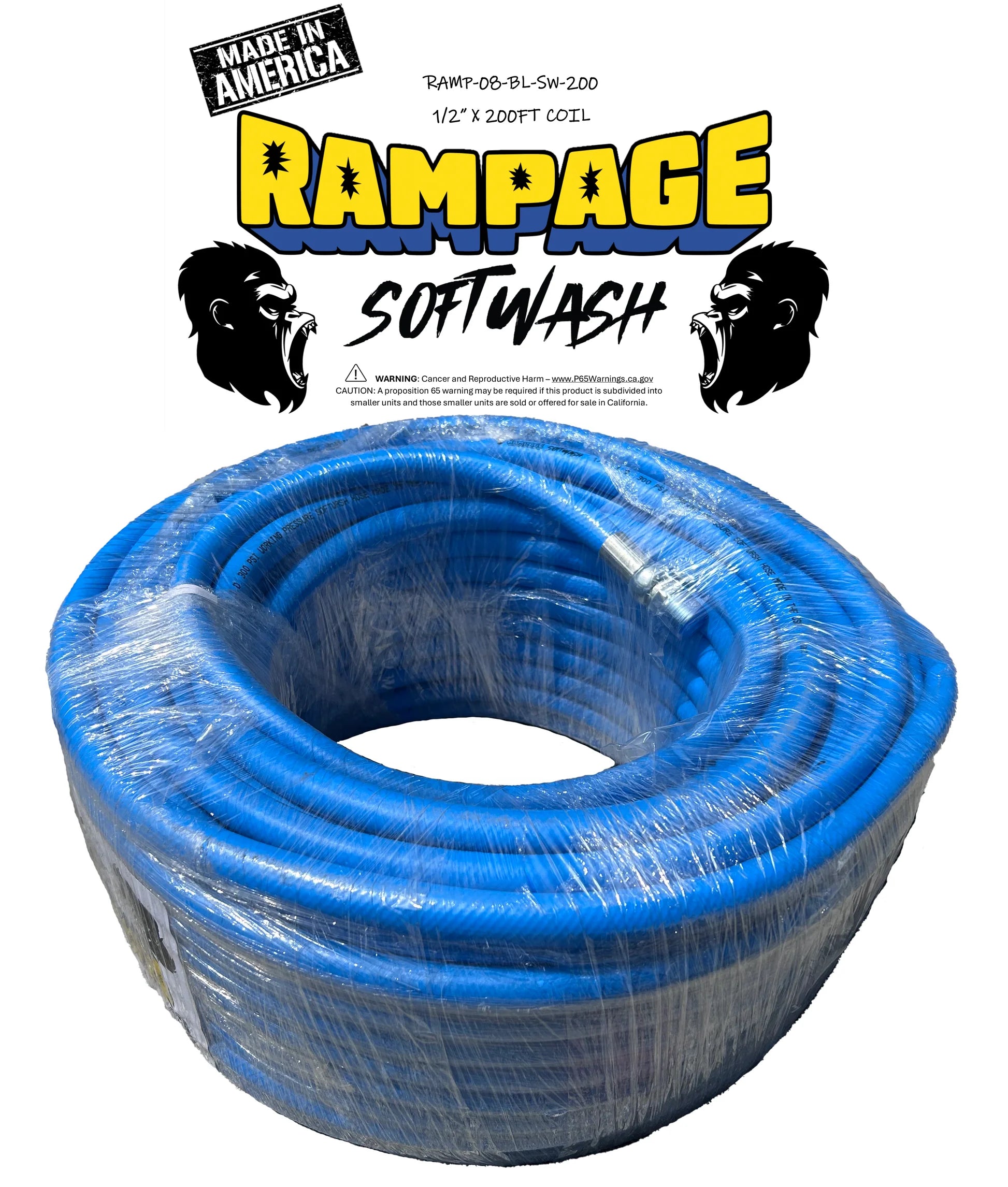 Rampage 1/2" 200' & 300' Softwash Hose w/ Crimped 1/2" NPT Ends