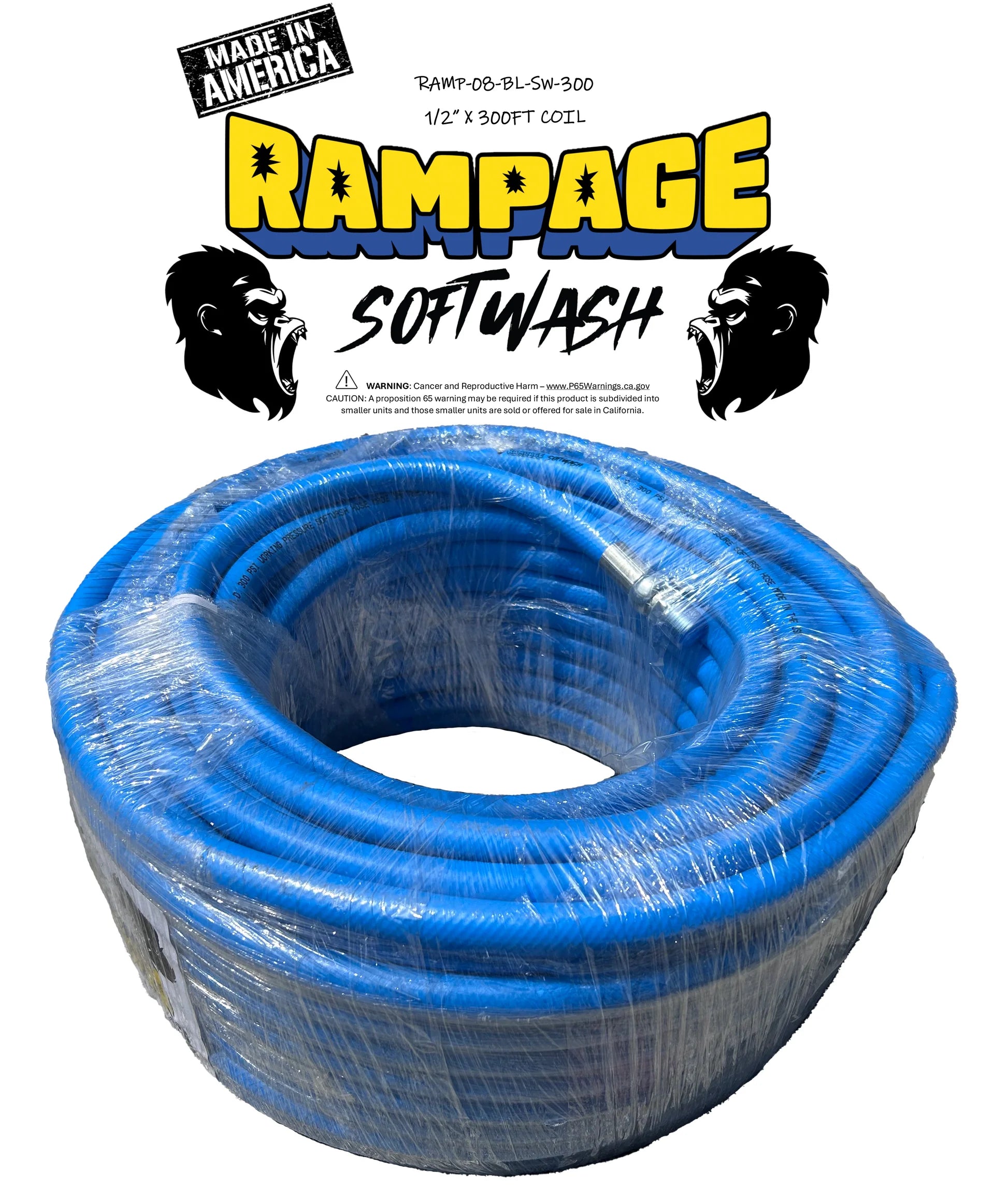 Rampage 1/2" 200' & 300' Softwash Hose w/ Crimped 1/2" NPT Ends