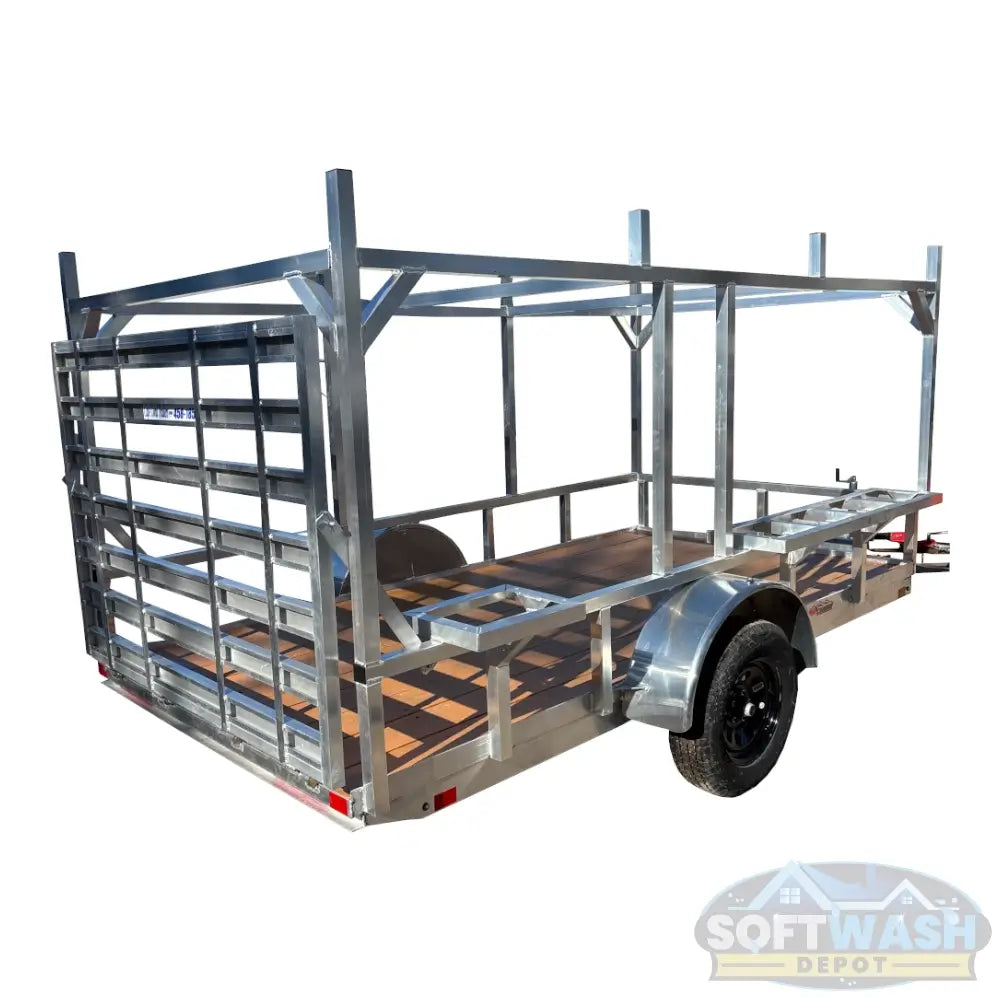 2026 Alcom 6x12 single axle aluminum trailer with rear drop-down tailgate and pressure-treated wood floor, designed for contractor and soft wash equipment setups. - Soft Wash Depot