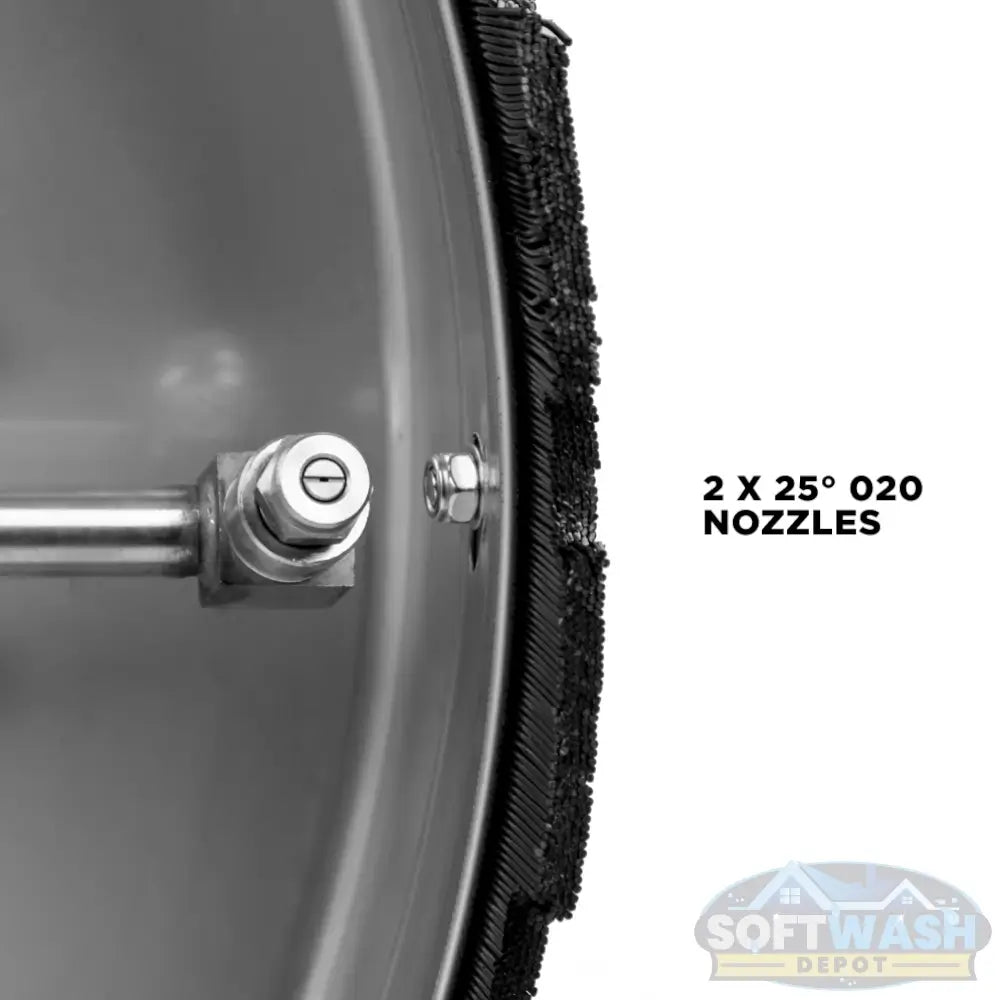 20-inch Whirl-A-Way stainless steel pressure washer surface cleaner with dual rotating jets, twin handles, swivel casters, and trigger gun for cleaning large flat surfaces. - Soft Wash Depot