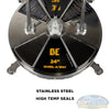 24 inch Whirl-A-Way stainless steel surface cleaner with triple rotating spray jets, twin handles, and caster wheels for commercial pressure washing. - Soft Wash Depot