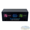 Black downstream injector manifold block available in 2-port and 3-port configurations, featuring chemical-resistant valves and barbed fittings for quick soft wash solution switching. - Soft Wash Depot