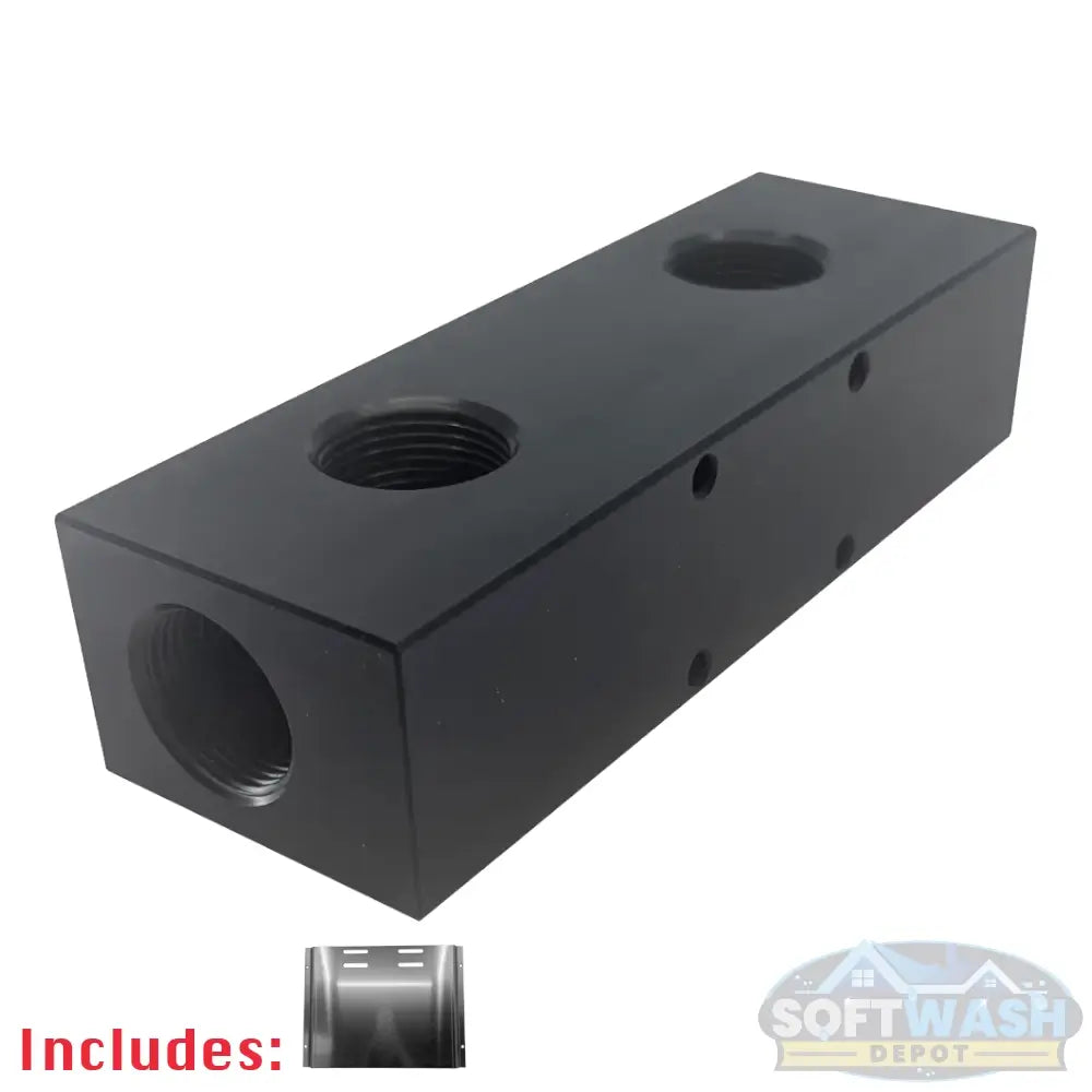 2-port black soft washing mixing manifold with aluminum mounting plate made in the USA. - Soft Wash Depot
