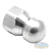 3/8 inch stainless steel fixed 8.0 sewer nozzle with button nose, front jet, and three rear jets for pressure washer sewer and drain cleaning. - Soft Wash Depot