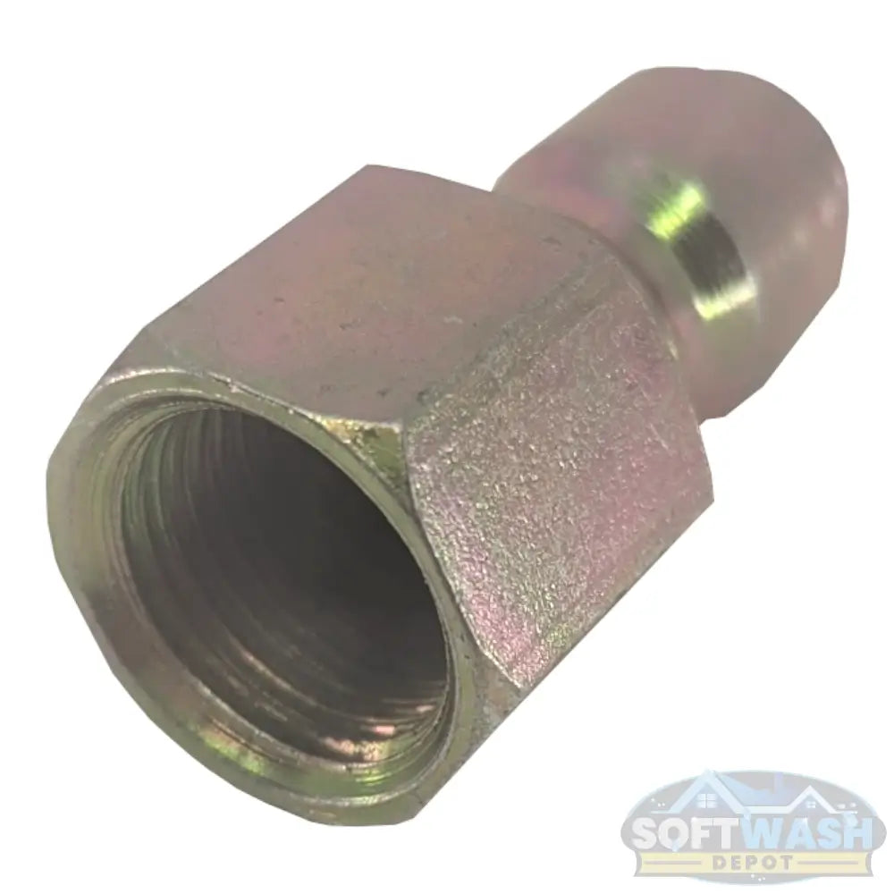 3/8" plated steel quick-connect plug with 3/8" female pipe thread, designed for pressure washing hoses, trigger guns, and spray wands. - Soft Wash Depot