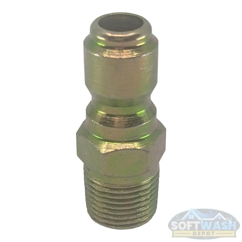 3/8" plated steel quick-connect plug with 3/8" male pipe thread for pressure washer hose and spray gun fittings. - Soft Wash Depot