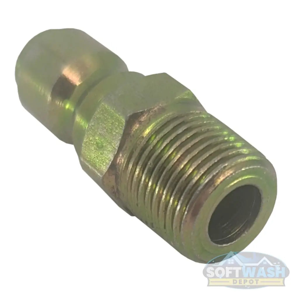 3/8" plated steel quick-connect plug with 3/8" male pipe thread for pressure washer hose and spray gun fittings. - Soft Wash Depot