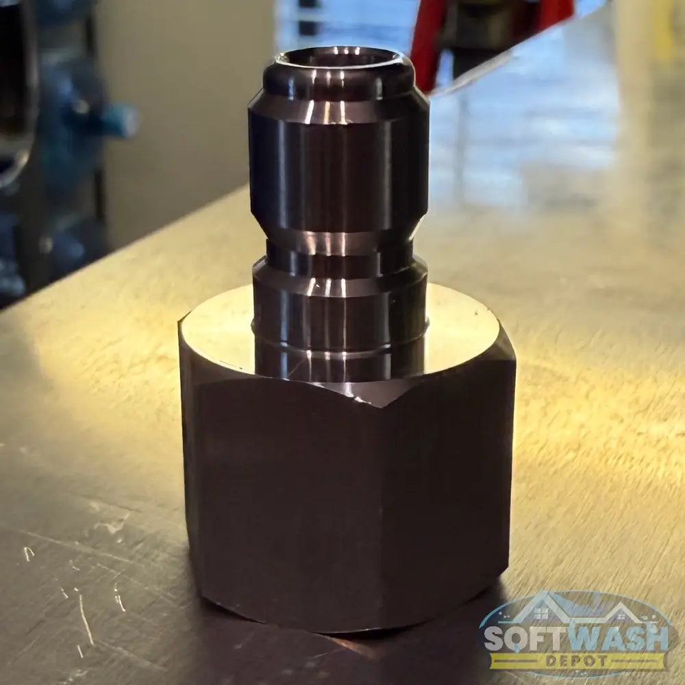 General Pump stainless steel 3/8 inch quick connect plug with 1/2 inch FNPT threads for pressure washing systems. - Soft Wash Depot