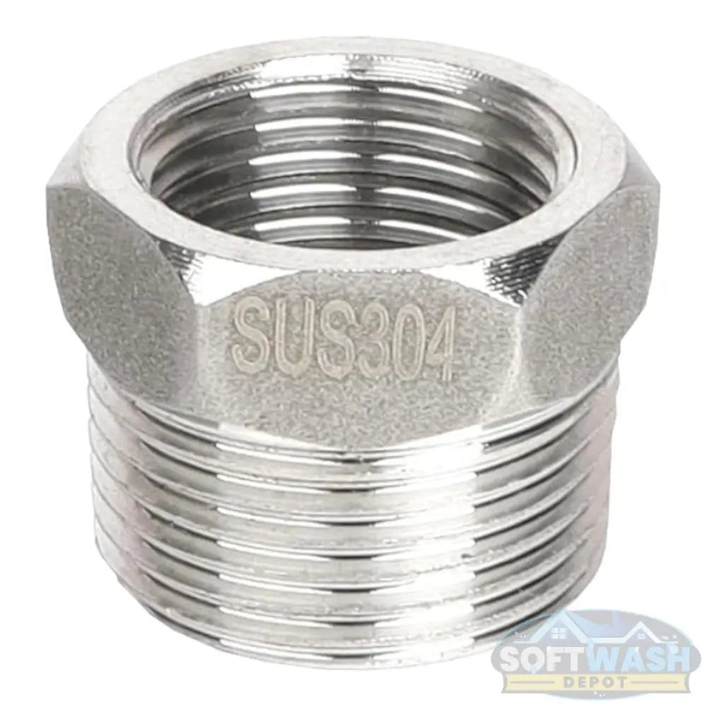 304 Stainless Steel Reducer Hex Bushing, 3/4" NPT Male x 1/2" NPT Female 300 psi Reducing Pipe Fitting Adapter