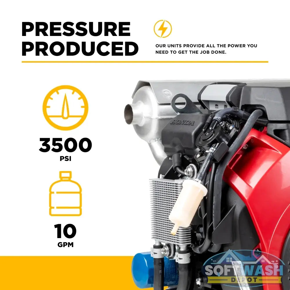BE B3528HETBGS / CWF1027H 3500 PSI 10 GPM truck mount pressure washer with Honda iGX800 engine and General TSF2421 pump. - Soft Wash Depot
