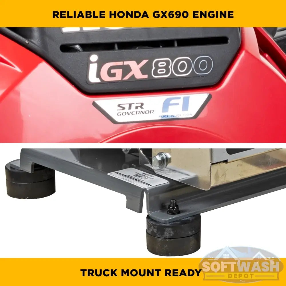 BE B3528HETBGS / CWF1027H 3500 PSI 10 GPM truck mount pressure washer with Honda iGX800 engine and General TSF2421 pump. - Soft Wash Depot