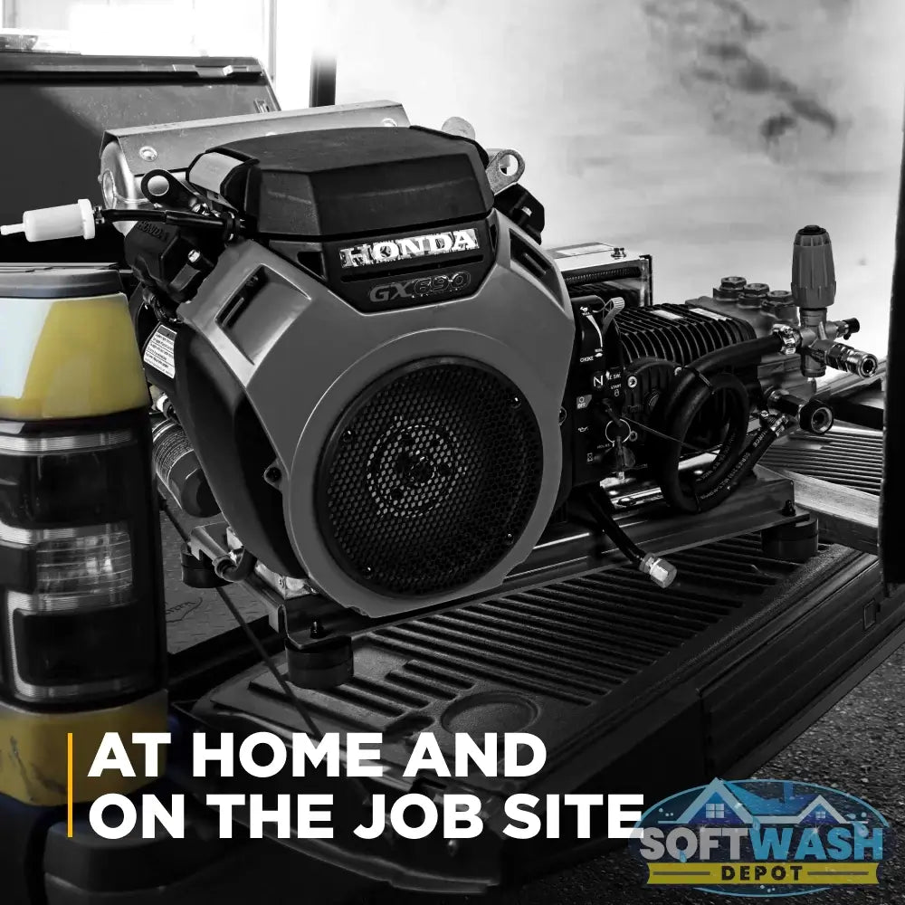 BE B3528HETBGS / CWF1027H 3500 PSI 10 GPM truck mount pressure washer with Honda iGX800 engine and General TSF2421 pump. - Soft Wash Depot