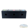 Black downstream injector manifold block available in 2-port and 3-port configurations, featuring chemical-resistant valves and barbed fittings for quick soft wash solution switching. - Soft Wash Depot
