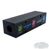 Black downstream injector manifold block available in 2-port and 3-port configurations, featuring chemical-resistant valves and barbed fittings for quick soft wash solution switching. - Soft Wash Depot