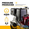 4,200 PSI 4.2 GPM cold water gas pressure washer with Honda GX390 engine, General TSS1511-P8 belt drive triplex pump, aluminum frame, and flat-free tires. - Soft Wash Depot
