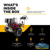 4,200 PSI 4.2 GPM cold water gas pressure washer with Honda GX390 engine, General TSS1511-P8 belt drive triplex pump, aluminum frame, and flat-free tires. - Soft Wash Depot