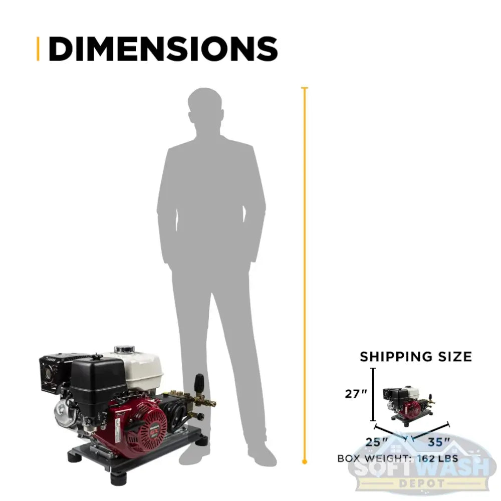 4,200 PSI 4.2 GPM truck mount cold water gas pressure washer with Honda GX390 engine and General TSS1511 belt drive triplex pump. - Soft Wash Depot
