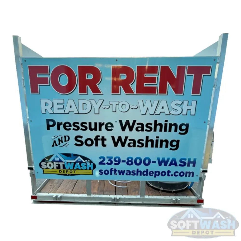 6' x 12' Aluminum Trailer Rental with 8 GPM Gas Soft Wash System - Fully equipped mobile pressure washing trailer with water tank, hose reels, and Honda engine - Available for rent from Soft Wash Depot.