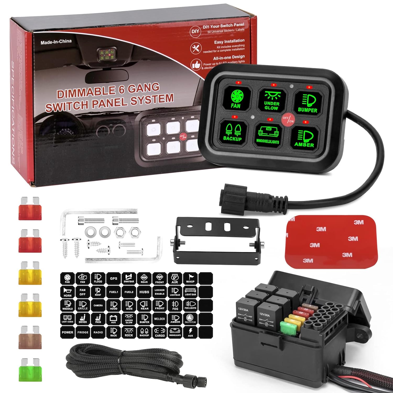 12v 6 Gang Switch Panel w/ Fuse System