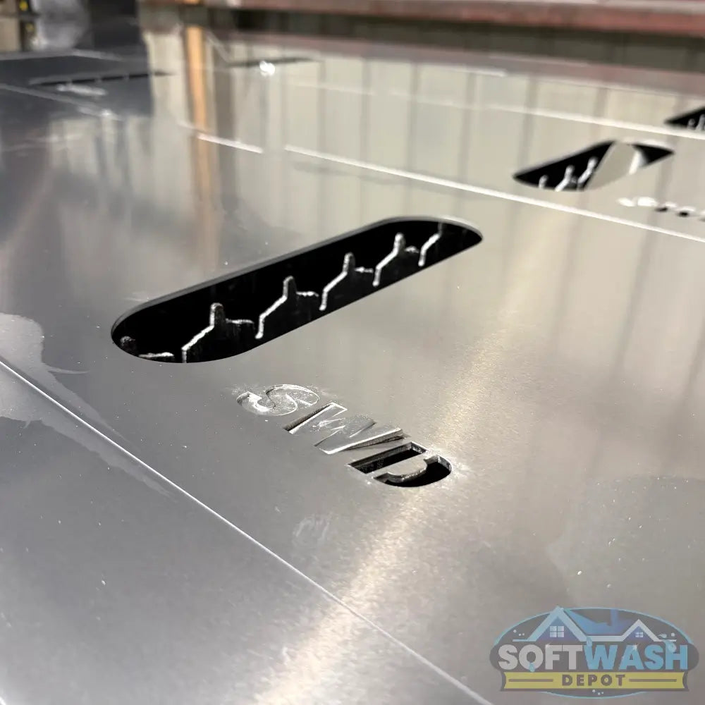 Soft Wash Depot 7 Gallon Aluminum Soap Tank Holder, USA-made heavy-duty, corrosion-resistant tank mount for pressure washing trailers, soft wash rigs, and skids. - Soft Wash Depot