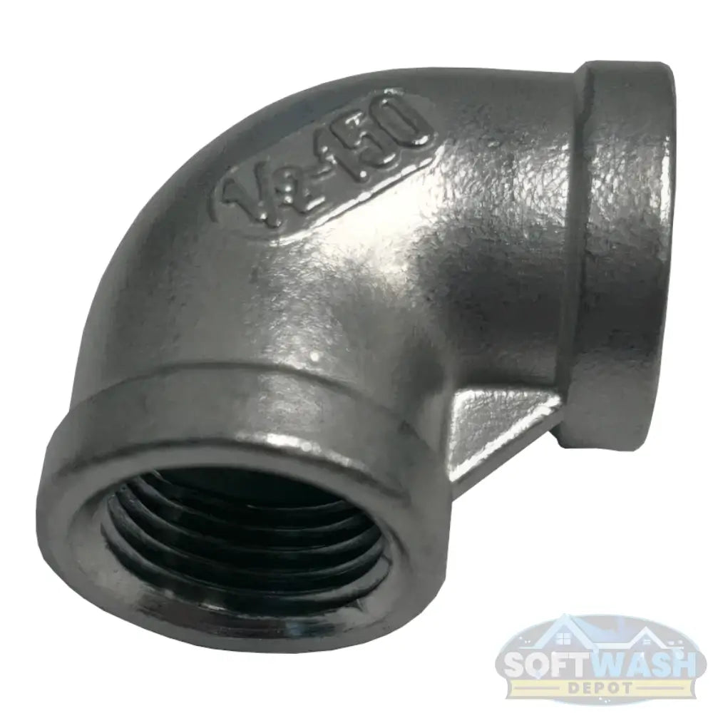 90° stainless steel elbow fitting for Titan hose reel manifold, threaded female pipe elbow for soft wash and pressure wash systems. - Soft Wash Depot