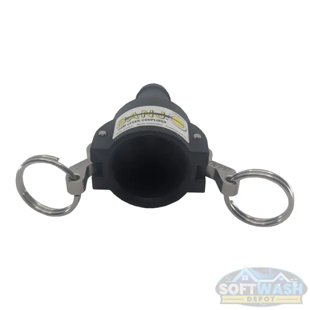 Banjo 3/4" Female Camlock x 3/4" Hose Barb Poly Part C polypropylene quick-connect coupling with cam levers for secure hose connections in soft wash, pressure washing, and fluid transfer systems. - Soft Wash Depot