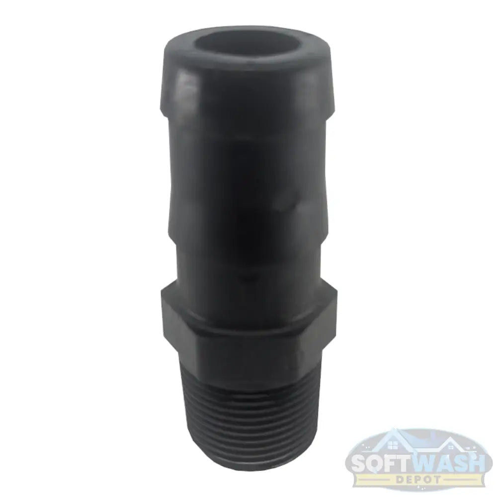 Banjo 3/4-inch MNPT x 1-inch hose barb adapter, black Schedule 80 polypropylene fitting for chemical and soft wash systems. - Soft Wash Depot