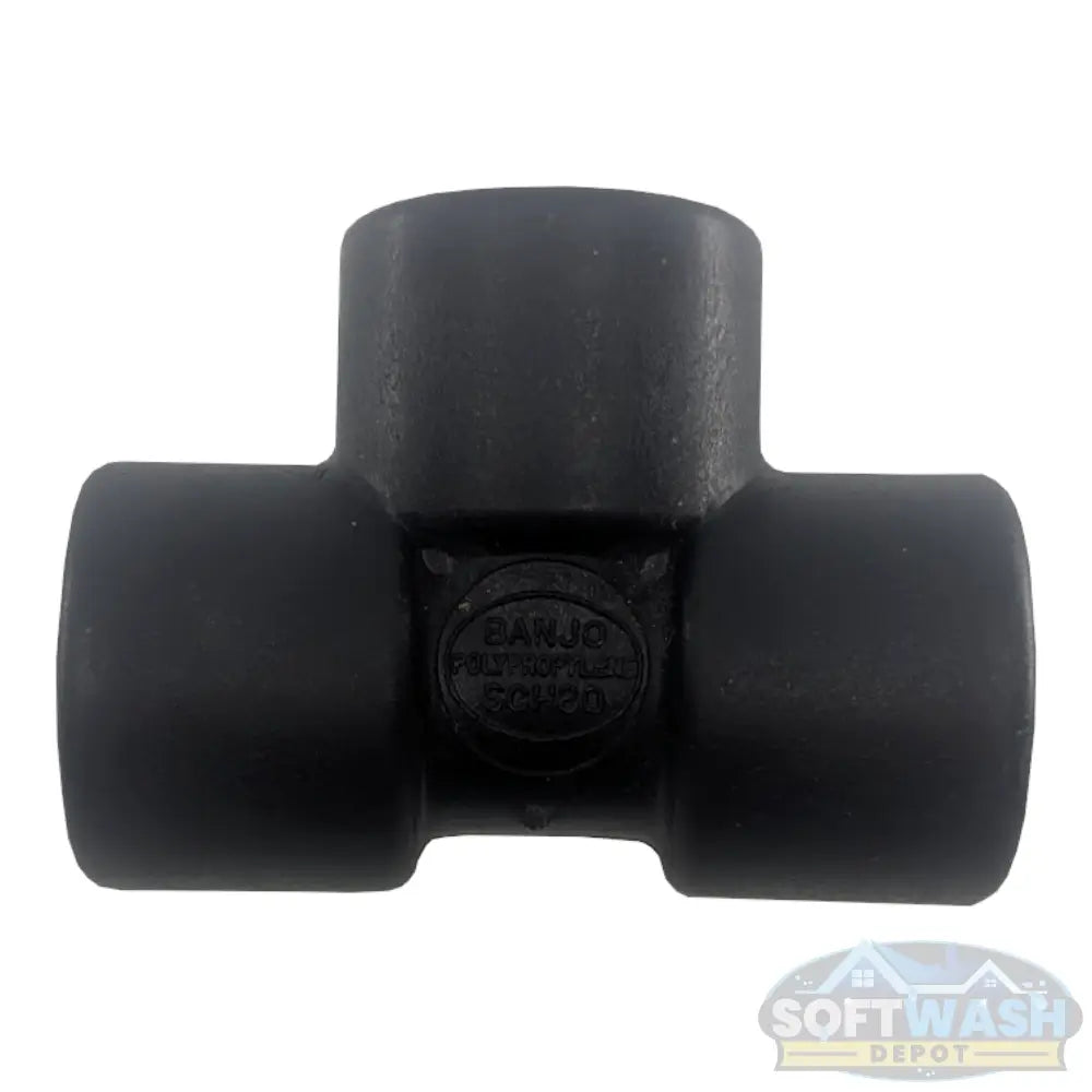 Banjo Schedule 80 polypropylene female threaded tee fitting available in 1/2 inch, 3/4 inch, and 1 inch sizes for pressure washing and soft washing systems. - Soft Wash Depot