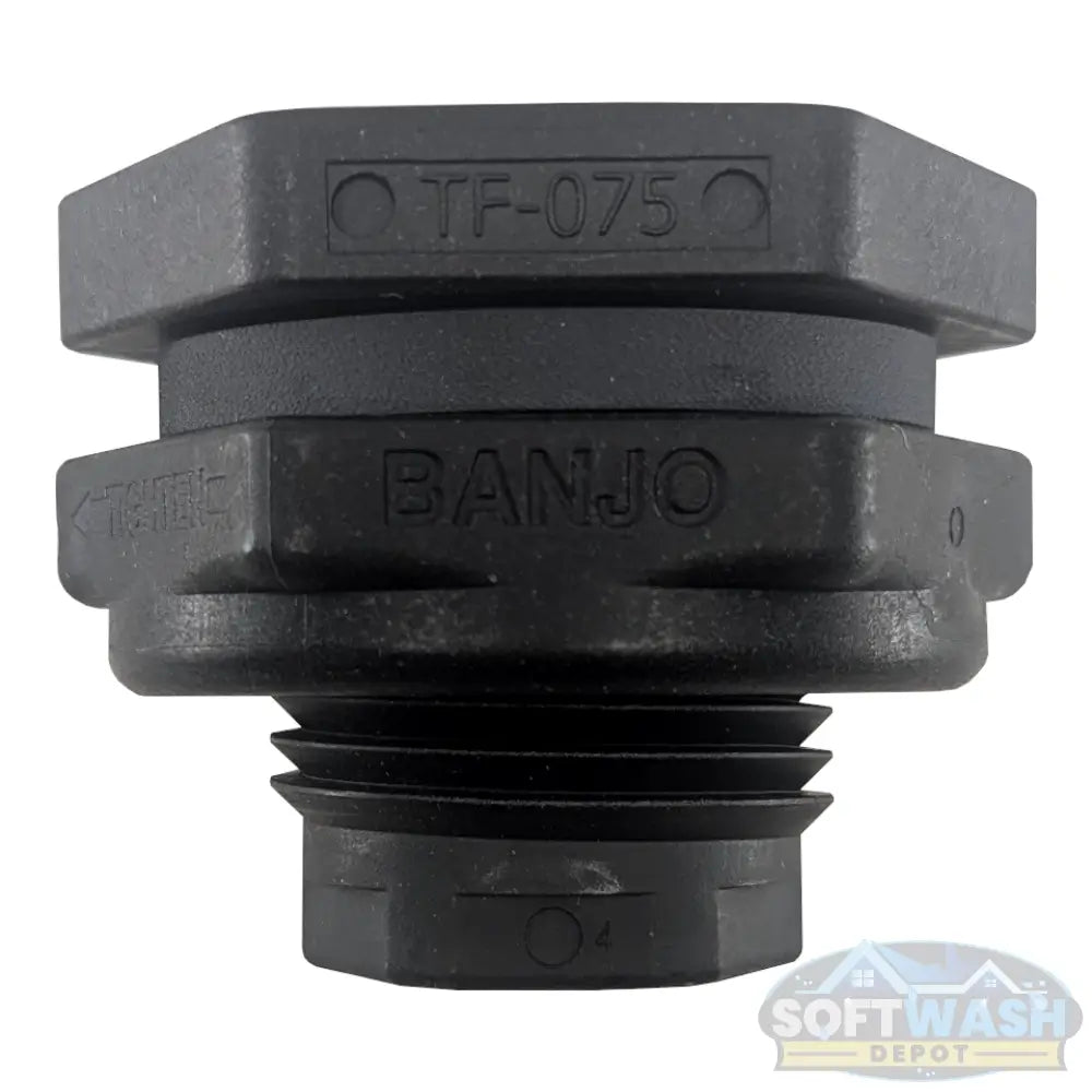 Banjo 3/4″ (TF-075) bulkhead tank fitting with EPDM gasket, heavy-duty chemical-resistant tank connection for poly tanks and fluid transfer systems. - Soft Wash Depot
