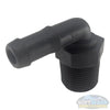 Banjo 3/4" x 1/2" Schedule 80 polypropylene 90-degree hose barb elbow fitting with 3/4" male NPT threads and 1/2" hose barb for soft washing, pressure washing, and chemical transfer systems. - Soft Wash Depot