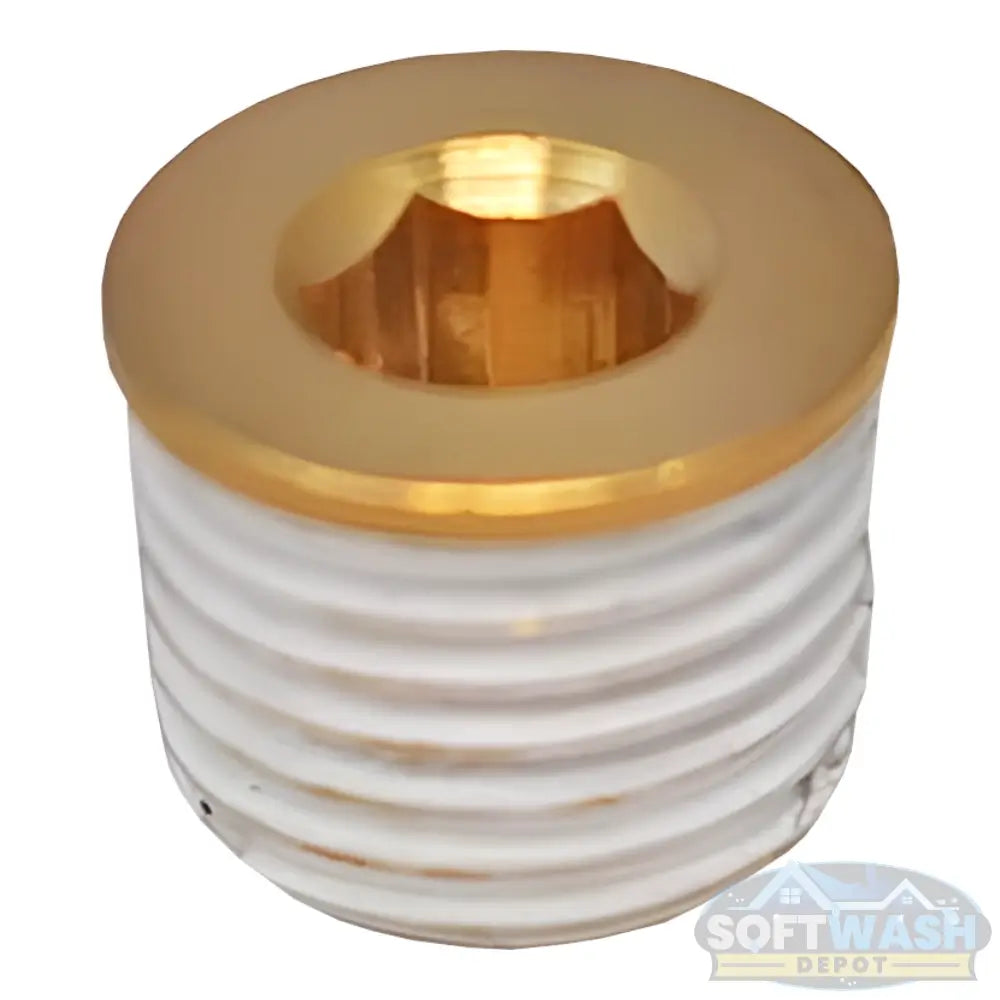 Brass Allen Head Plug fittings - available in 1/8 inch, 1/4 inch, and 1/2 inch NPT sizes - durable threaded brass plugs for sealing hydraulic, pneumatic, and pressure washing systems. - Soft Wash Depot