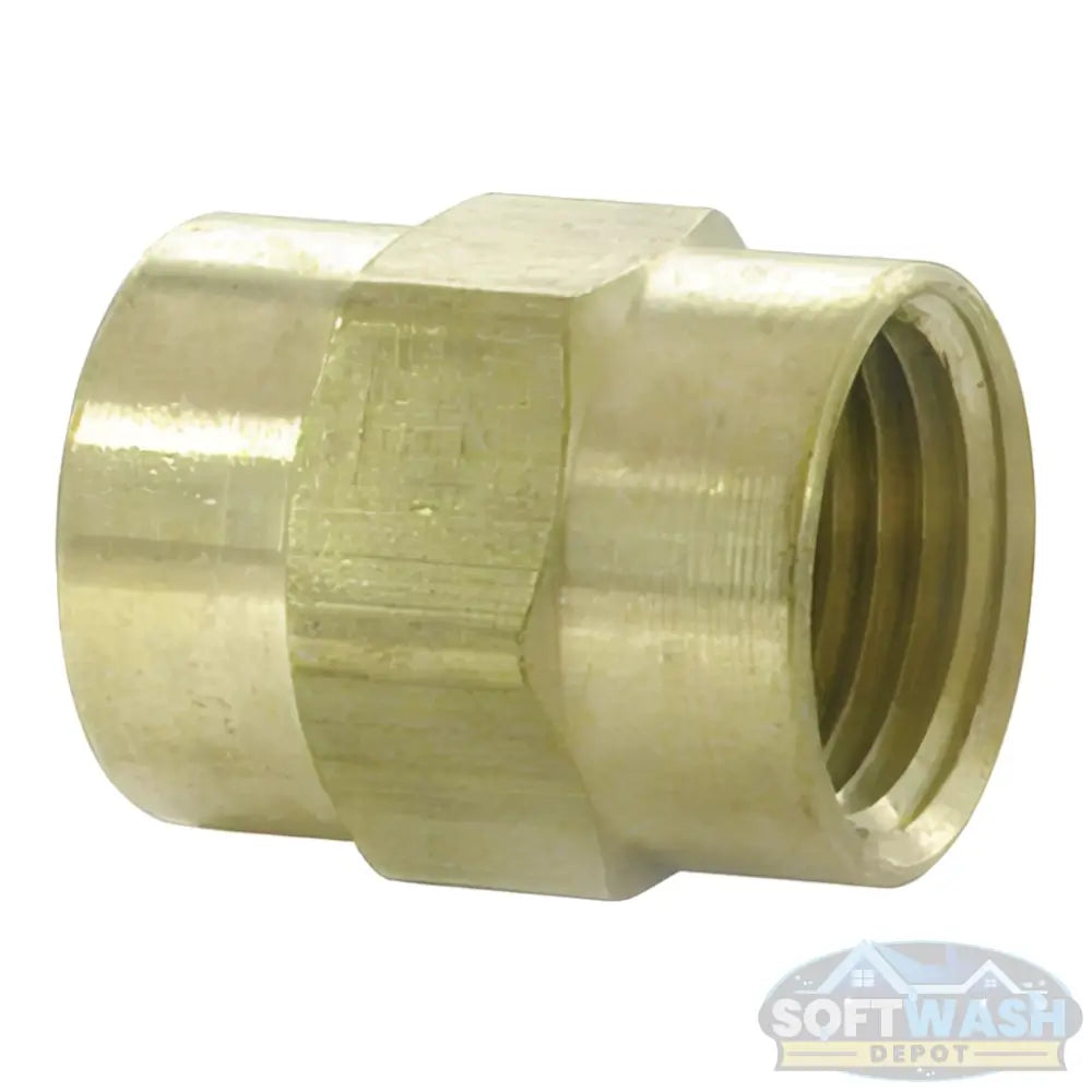 Brass Coupling 1/4" FPT - heavy-duty, corrosion-resistant female pipe thread connector for pressure washing, plumbing, and soft wash systems - Soft Wash Depot.