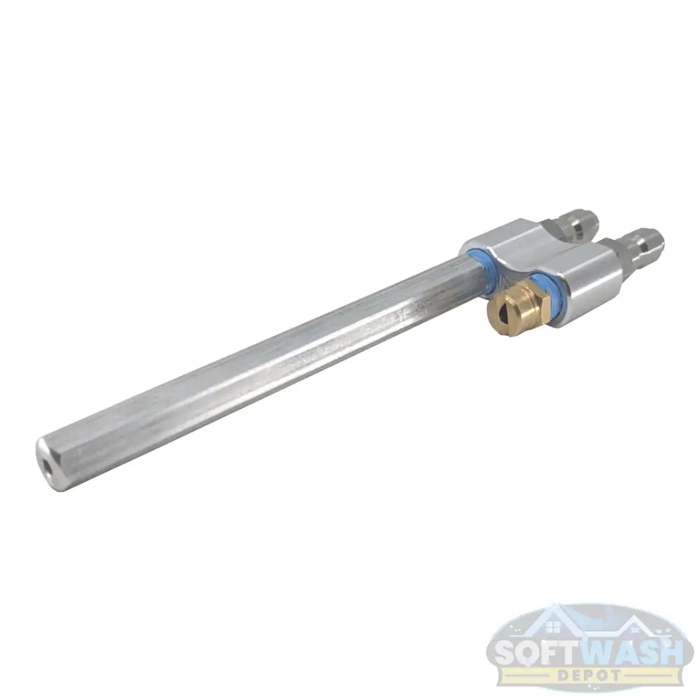 Davis Shooter dual nozzle holder with long-range shooter tip and soap nozzle, quick-connect pressure wash and soft wash spray combo for high reach and efficient chemical application. - Soft Wash Depot