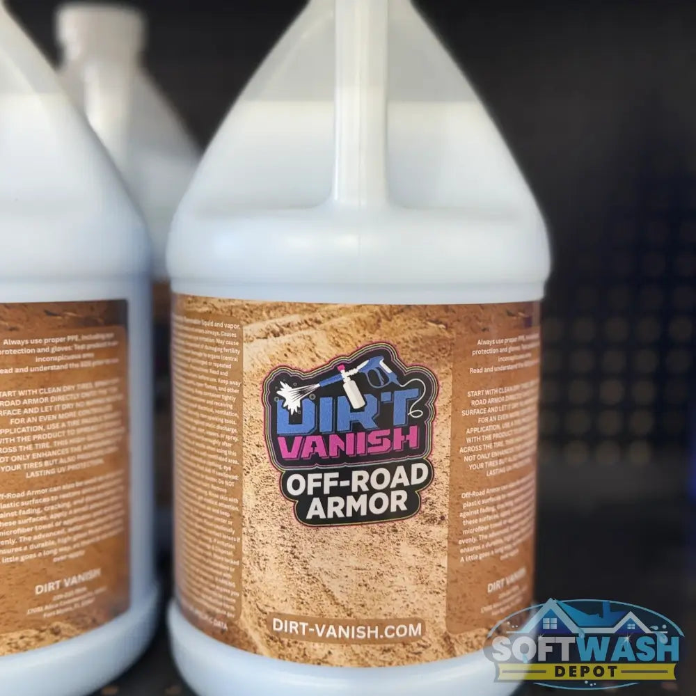 Dirt Vanish Off-Road Armor 1-gallon jug providing shine and protective coating for off-road vehicles, heavy equipment, and machinery. - Soft Wash Depot