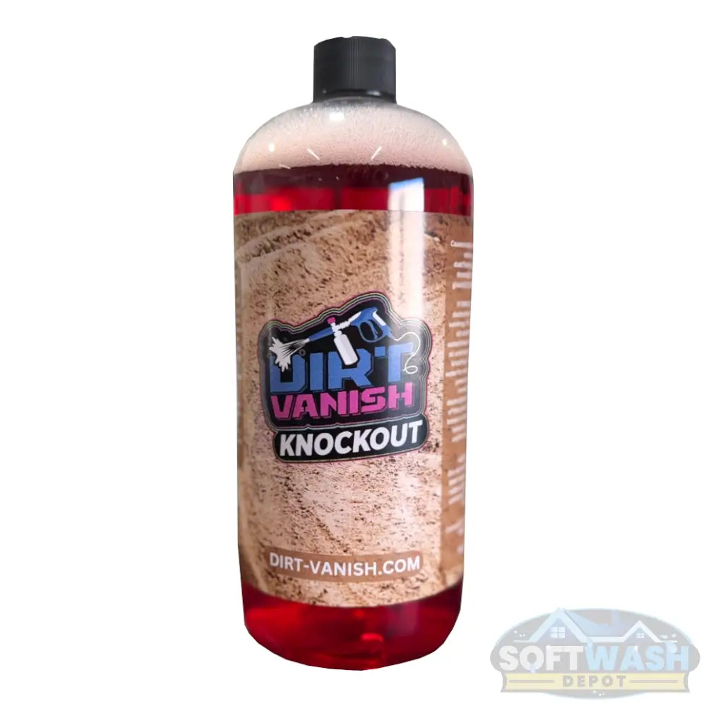 Dirt Vanish Knockout High-Foaming Off-Road Cleaner 32oz Bottle - red liquid cleaner for removing mud and grime from trucks, ATVs, and off-road vehicles - available at Soft Wash Depot.