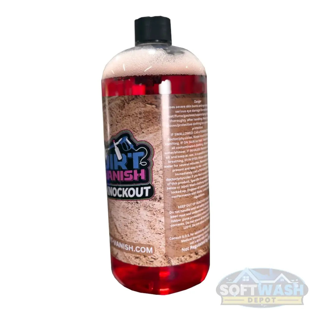Dirt Vanish Knockout High-Foaming Off-Road Cleaner 32oz Bottle - red liquid cleaner for removing mud and grime from trucks, ATVs, and off-road vehicles - available at Soft Wash Depot.
