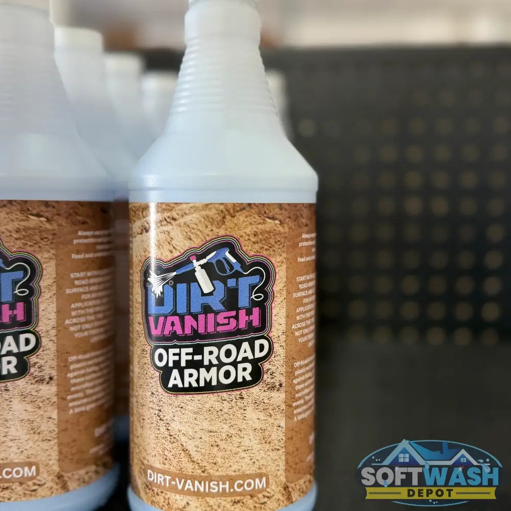 Dirt Vanish Off-Road Armor 32oz bottle providing shine and protective coating for off-road vehicles and heavy equipment. - Soft Wash Depot