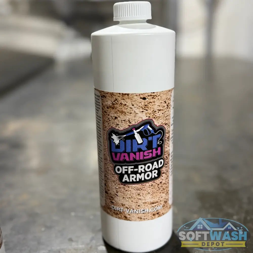 Dirt Vanish Off-Road Armor 32oz bottle providing shine and protective coating for off-road vehicles and heavy equipment. - Soft Wash Depot